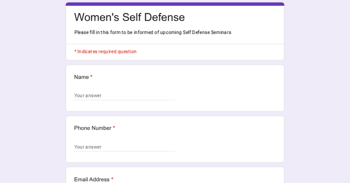 Sign Up for Future Women's Self Defense Seminars