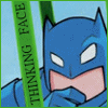 silvercat17: Batman from Imaginext DC Superfriends comic, in a cage. "Thinking Face" written on a bar (thinking batman)