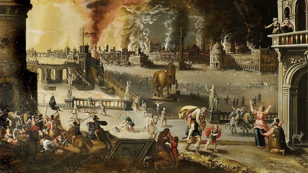 Zur Illustration der "Odysee": "Das brennende Troja", Gemälde von Monsù Desiderio, eigentl. François de Nomé, um 1593, Öl auf Holz. | Bild: picture-alliance/dpa / akg-images / Maxime Champion