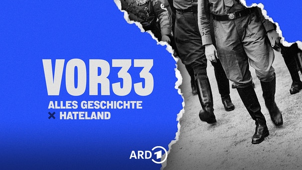 Cover des Podcasts "Vor 33" im Feed "Alles Geschichte – Der History-Podcast", ARD Sounds; "Vor 33" ist ein fünfteiliger Podcast mit Dinah Rothenberg und Louis Klamroth über Deutschland vor der Machtübernahme der Nazis. In jeder Folge erzählen die Hosts entlang der Geschichte einer historischen Person, wie die Nazis in der Weimarer Republik an Einfluss gewinnen. | Bild: akg-images/TT News Agency/WDR/D. Jayne/K. Metschl/D. Vojtíšek