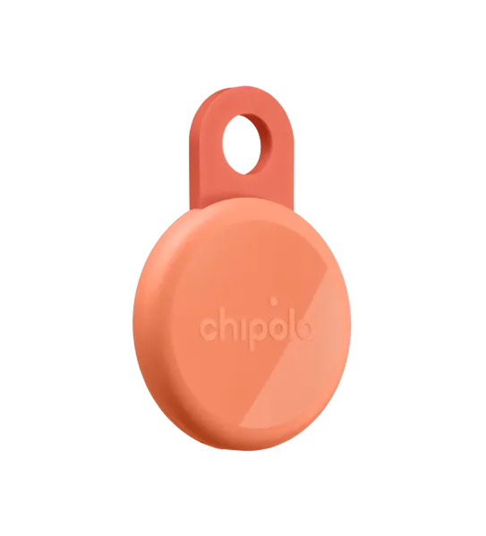 Orange chipolo tracking tag.