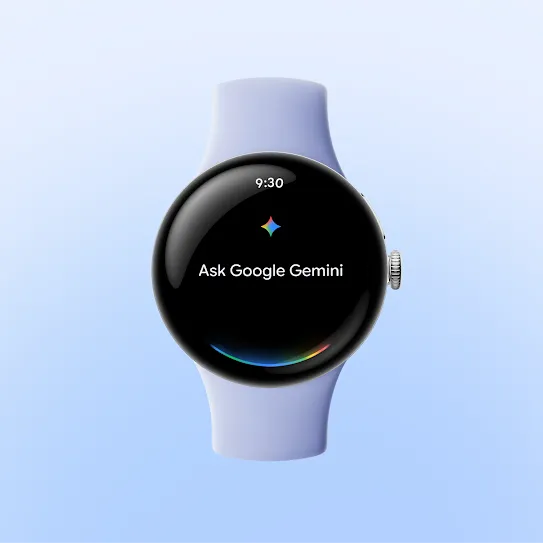 An Iris Pixel 4 watch highlights Gemini on the watch face.