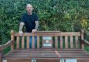 Martyn Pond at Archie's mental health memorial bench in Stratton Bates Recreation Ground, Arlesford.
