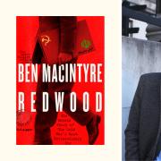 Ben Macintyre alongside the cover of his new book Redwood.