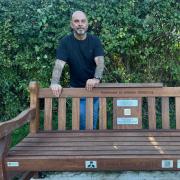 Martyn Pond at Archie's mental health memorial bench in Stratton Bates Recreation Ground, Arlesford.