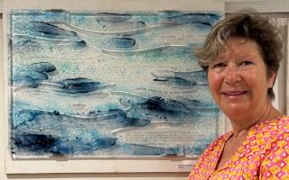 Sue Tinkler won the People's Choice award for her glass panel All At Sea.