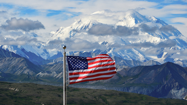 U.S. flag blowing in the Alaskan wind