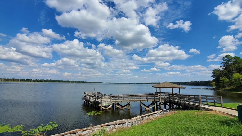 Cane Creek Lake on a cloudy day at Cane Creek State Park, Arkansas