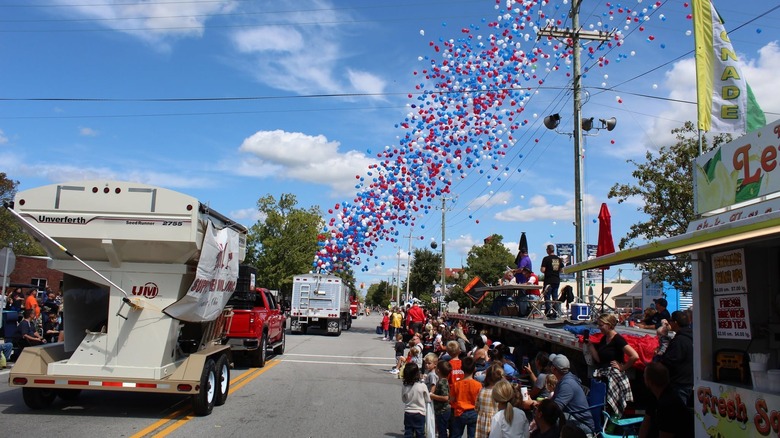 Colorful balloons being released during the Pioneer Days festival in Kalida, Ohio