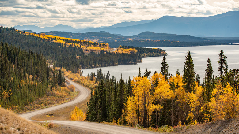 A view of Atlin with the lake and mountains in the background