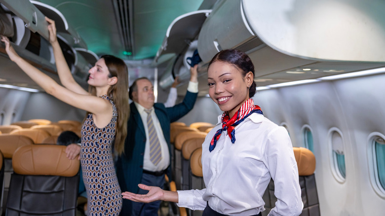 Flight attendant on an airplane