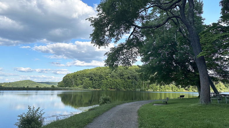 A trail by the water at Round Valley Recreation Area in New Jersey