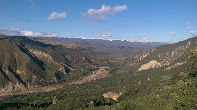 A view of the Sisquoc River in San Rafael Wilderness in California on a sunny day