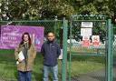 Arooj Din and A. Ahmed outside the closed Oaks Lane entrance