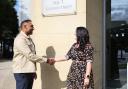 Tom Almas, Wizu Group CEO, and Rebecca Llewellyn, Property Manager at Nice Leisure Limited outside One Godwin Street