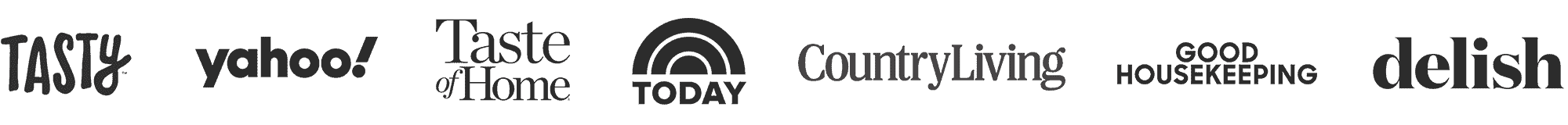 Press Logos: Tasty, Yahoo, Today, Country Living, Good Housekeeping, Delish