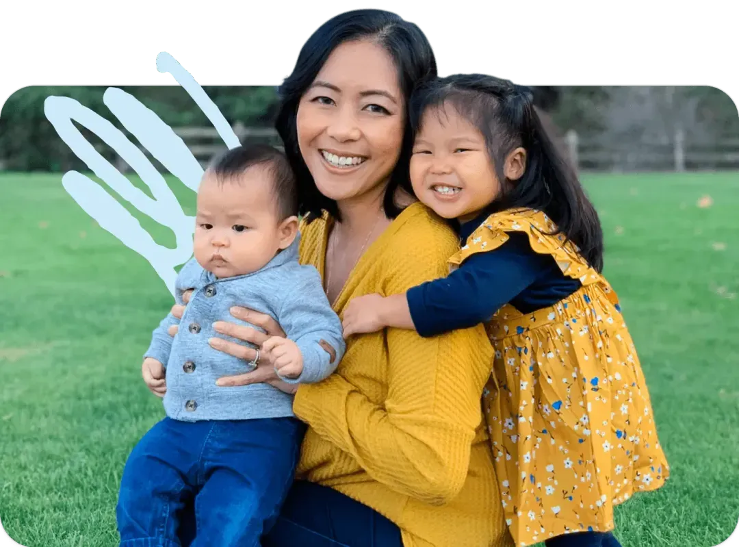 Tiny Health founder Cheryl with her two children, showcasing her personal connection to the company's mission.
