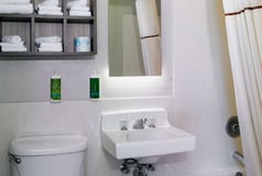 A guest bathroom at Yavapai Lodge in Grand Canyon National Park