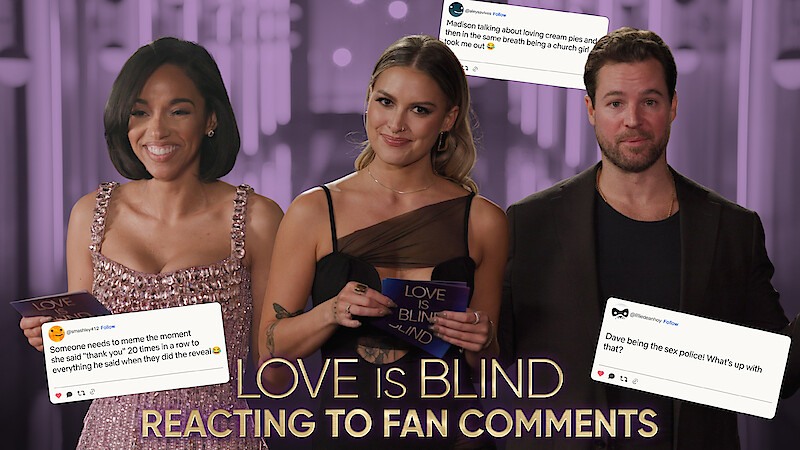 From left to right, the image features Virginia, Madison, and Dave, accompanied by an overlay of social media comments.
