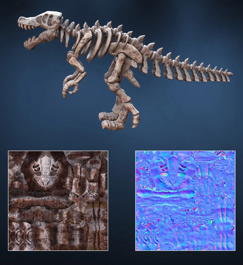 Example of a 3D model using an Albedo map and a Normal map