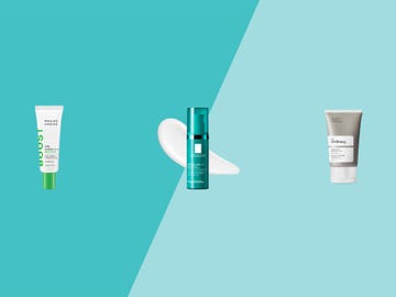 Three skincare products arranged on a teal background, featuring Paula's Choice, Lab Series, and The Ordinary. Three skincare products arranged on a teal background, featuring Paula's Choice, Lab Series, and The Ordinary.
