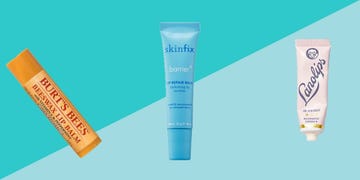 Various lip balms on a turquoise background. Various lip balms on a turquoise background.