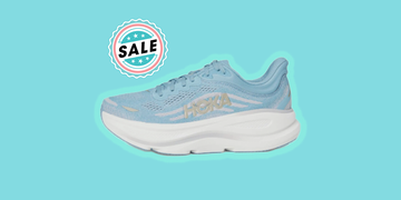 Light blue athletic shoe with a sale badge Light blue athletic shoe with a sale badge
