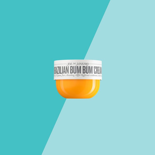 Three body creams displayed against a light blue background: Nivea, Brazilian Bum Bum Cream, and Augustinus Bader. Three body creams displayed against a light blue background: Nivea, Brazilian Bum Bum Cream, and Augustinus Bader.