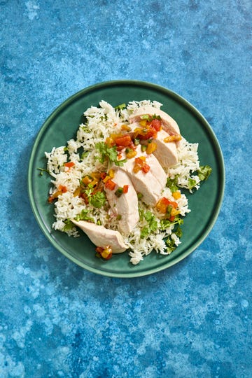 chicken and herbed rice with tangy pepper relish chicken and herbed rice with tangy pepper relish
