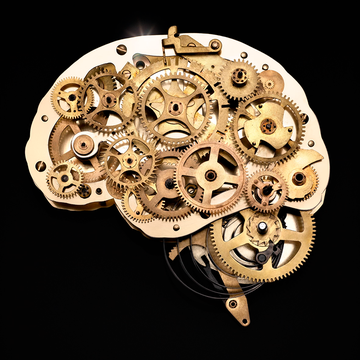 gold gears that create a brain on black background gold gears that create a brain on black background
