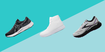 Best Shoes for Ankle Support three sneakers on a blue background