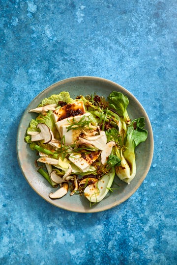 PRV silken tofu and shiitake parcels with chilicrisp drizzle