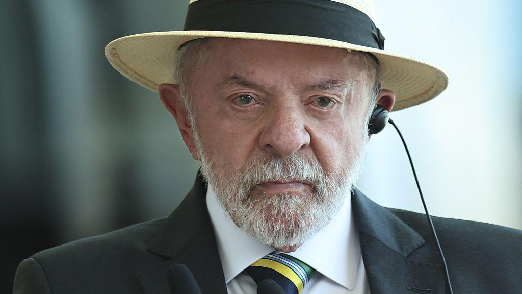 Brazil President Luiz Inácio Lula da Silva photographed during a joint press conference with South Korea's president in Brazil in July