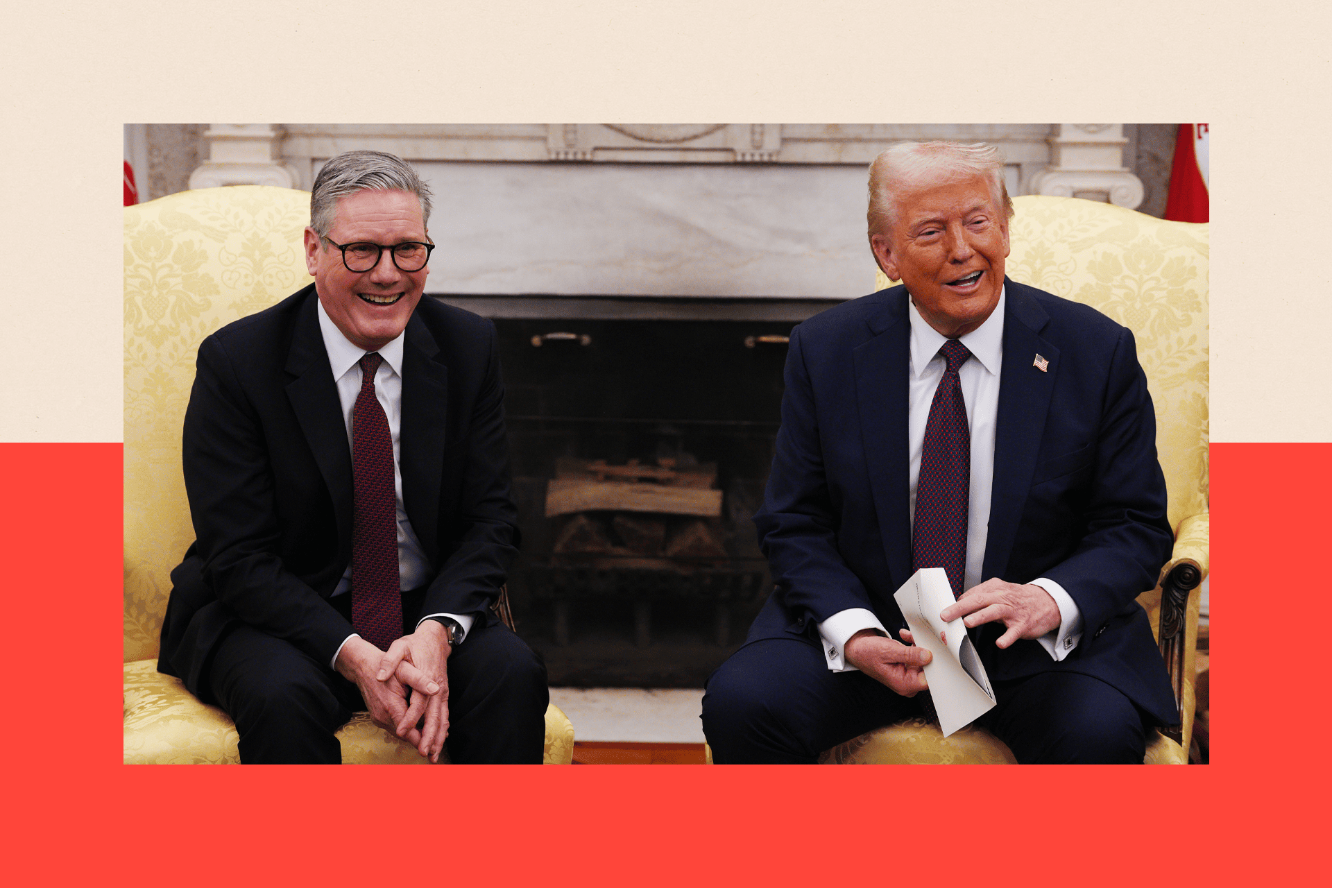 Sir Keir Starmer and Donald Trump laugh inside the White House on 27 February 2025.