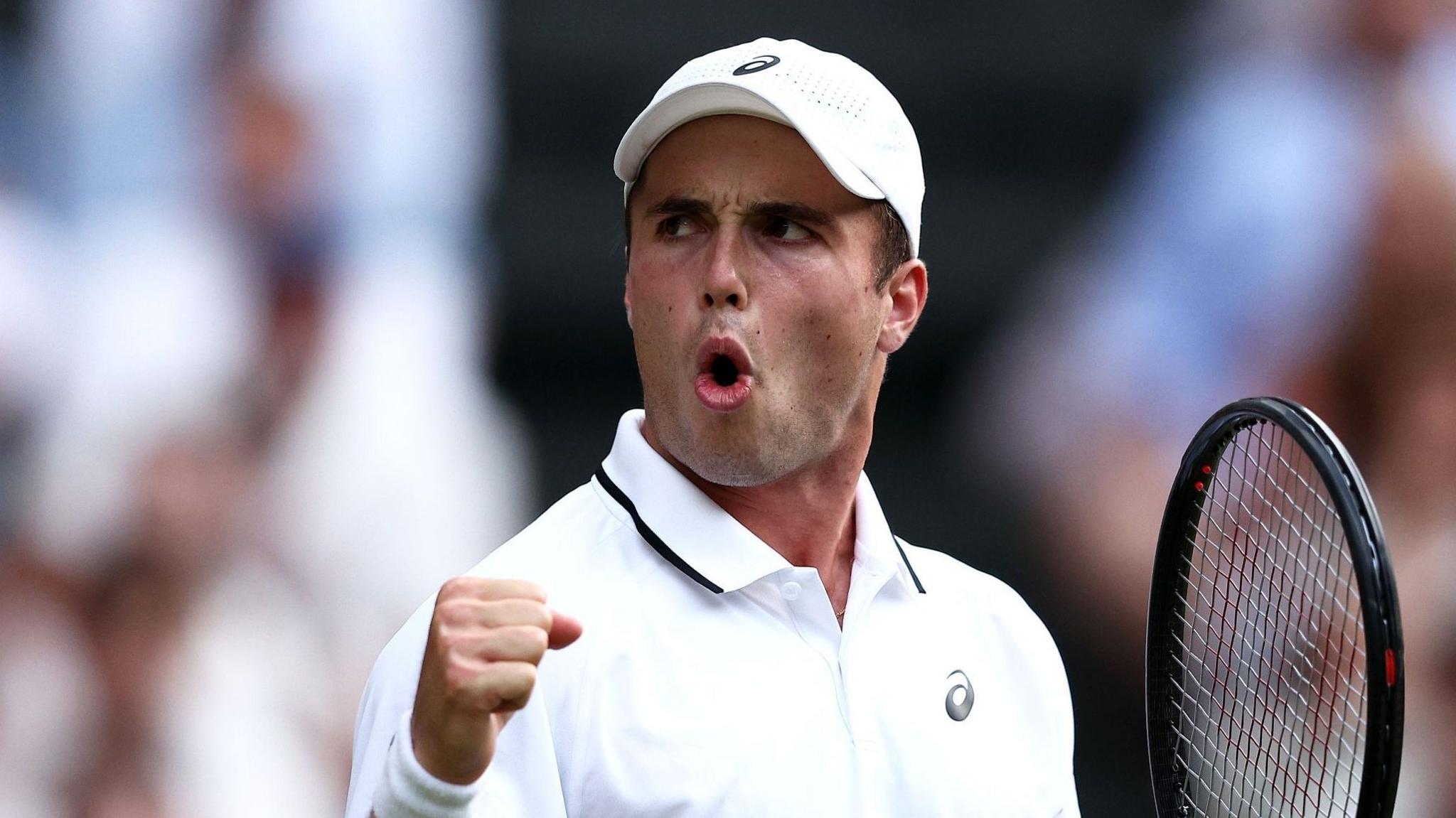 Arthur Fery celebrates winning at Wimbledon