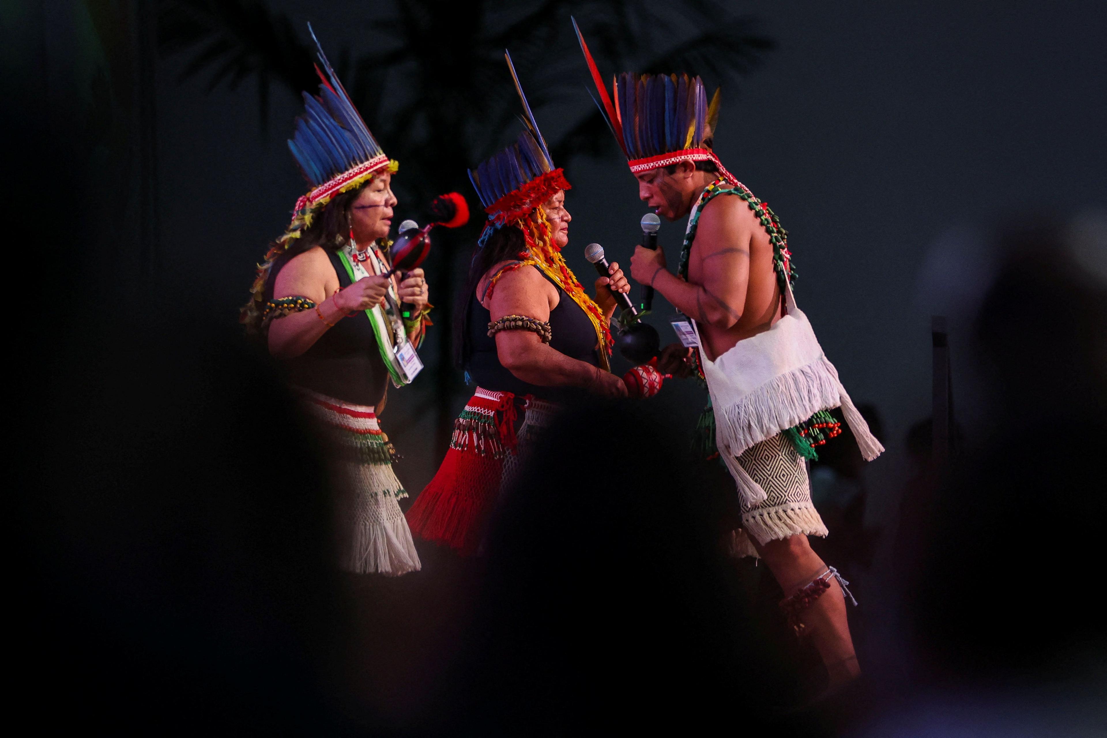 Indigenous people perform on the day of the opening ceremony of the UN Climate Change Conference (COP30), in Belem, Brazil, November 10, 2025.
