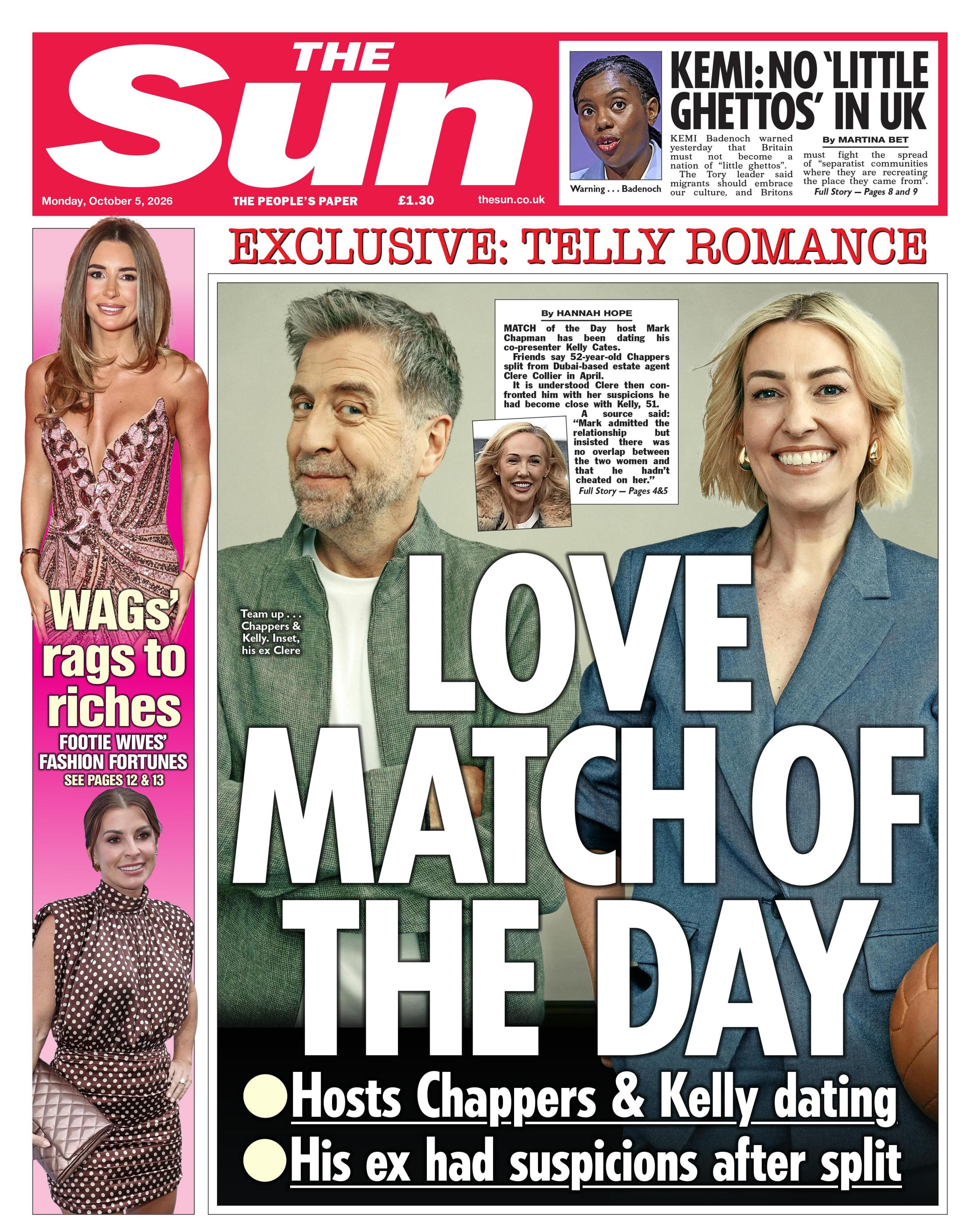 The headline on the front page of the Sun reads: "Love match of the day".