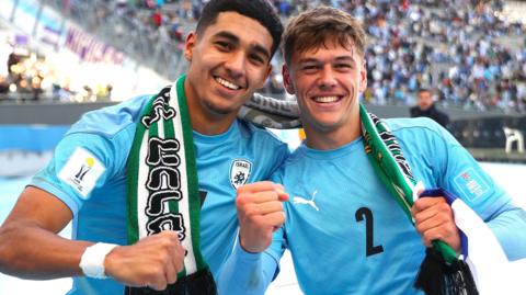 Anan Khalaili and Ilay Feingold of Israel celebrate at the Under-20 World Cup in Argentina in 2023