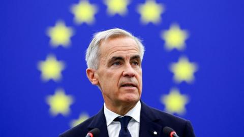 Canadian Prime Minister Mark Carney addresses the European Parliament in Strasbourg