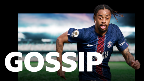 Bradley Barcola behind a gossip graphic