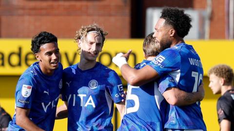 Stockport County's Kyle Wootton (right) celebrates with his team mates after scoring his sides first goal during the League One match at Edgeley Park, Stockport.