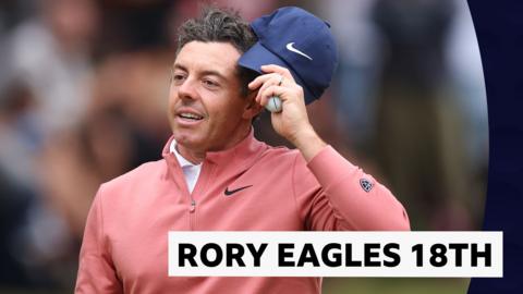 Rory McIlroy takes his hat off after scoring a eagles