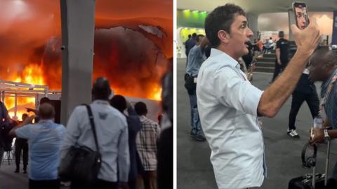 Fire at COP with a reporter filming himself there.
