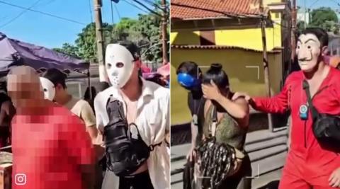 Officers disguised with Jason Voorhees and Money Heist masks apprehended two suspects.