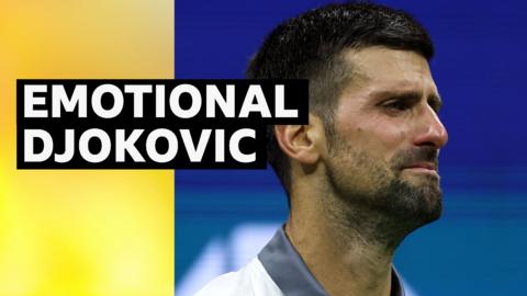 Novak Djokovic in tears during the first round of the US Open