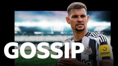 BBC Sport Gossip graphic featuring an image of Bruno Guimaraes playing for Newcastle