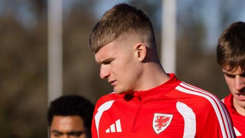 Jordan James during Wales training