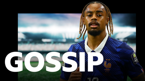 BBC Sport Gossip graphic featuring an image of Bradley Barcola playing for France