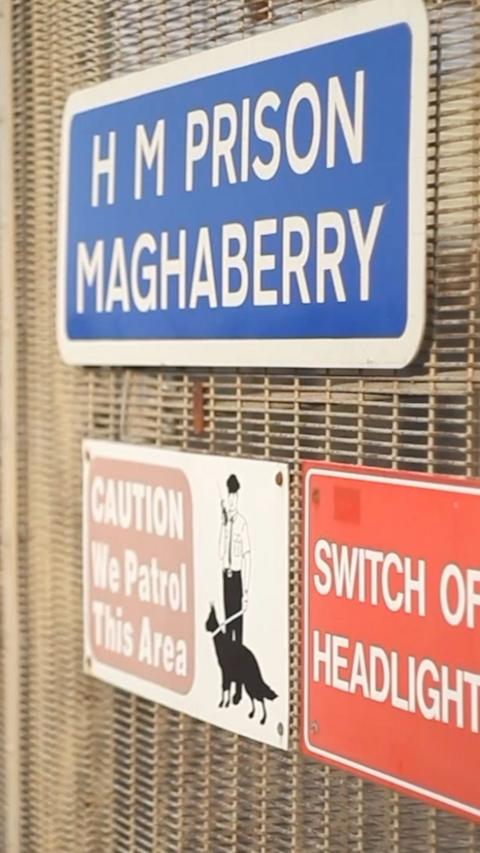 HMP Maghaberry sign on a fence.