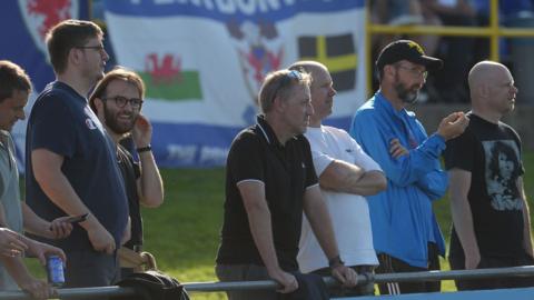 Penybont fans pictured as the club achieved the fourth-highest attendance in Cymru Premier history